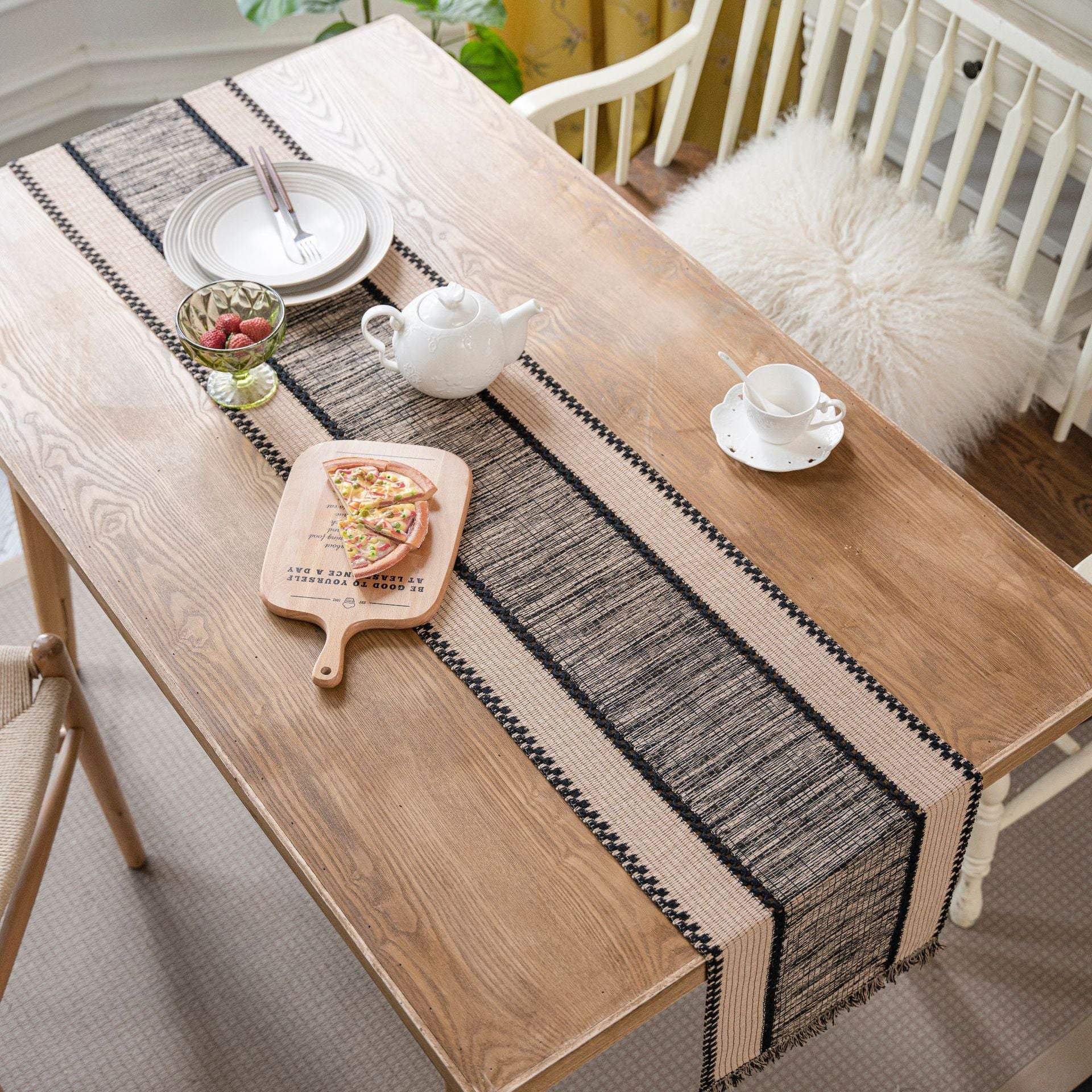 Elegant Black Crochet Table Runner – Durable Cotton and Flax Blend 2