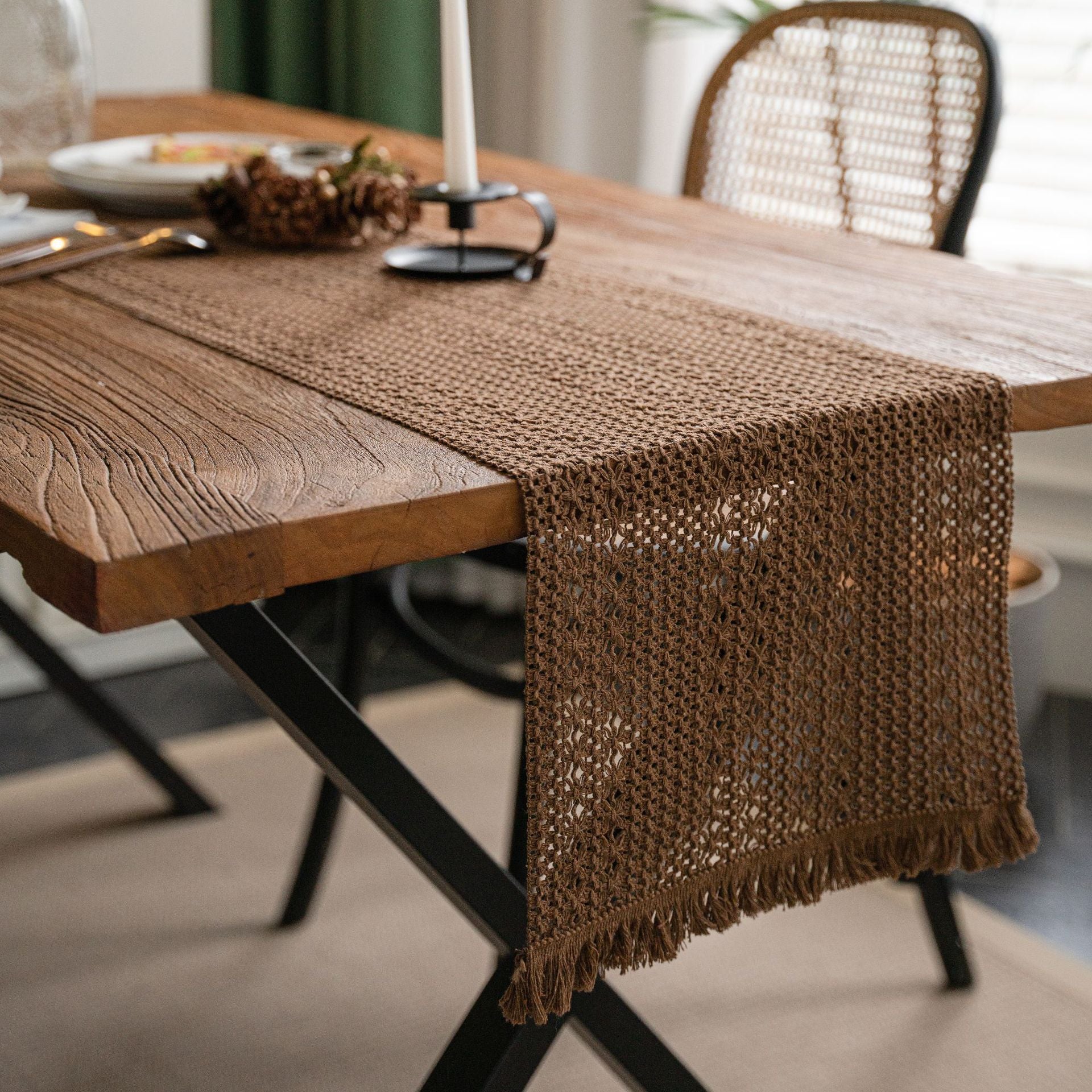 Elegant Bohemian Table Runner – Handcrafted Cotton Linen with Tassels and Woven Patterns 0