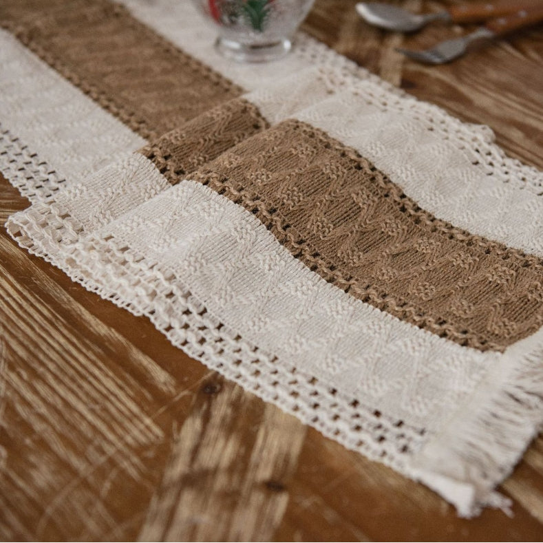 Elegant Boho Linen Table Runner – Unique Woven Design with Tassels 3