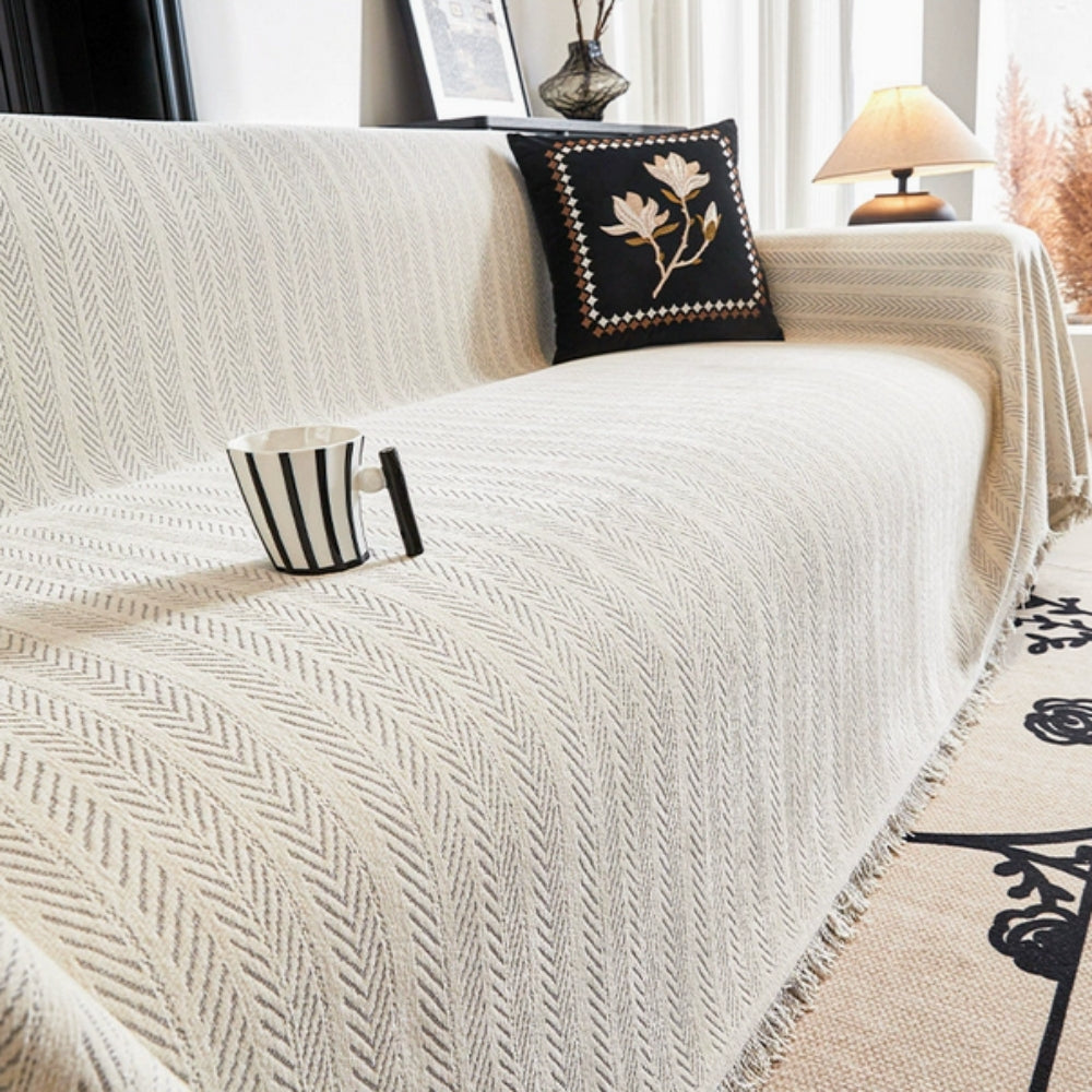 Elegant Chenille Sofa Cover – Pet-Friendly, Non-Slip Design with Herringbone Pattern 2