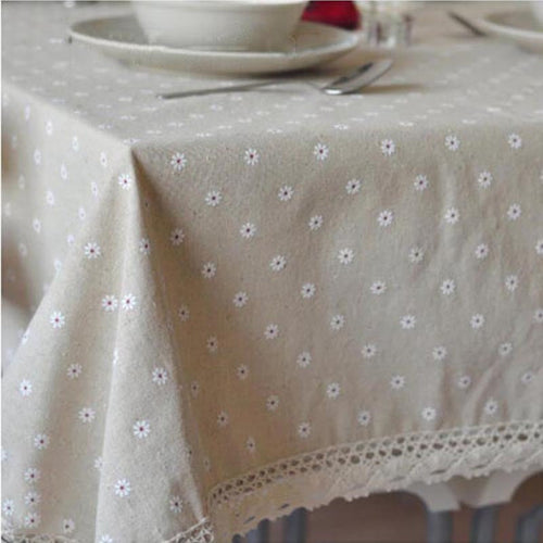 Elegant Daisy Print Linen Tablecloth – Premium Quality Cotton Fabric