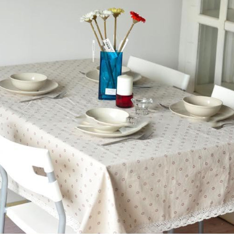 Elegant Daisy Print Linen Tablecloth – Premium Quality Cotton Fabric 6