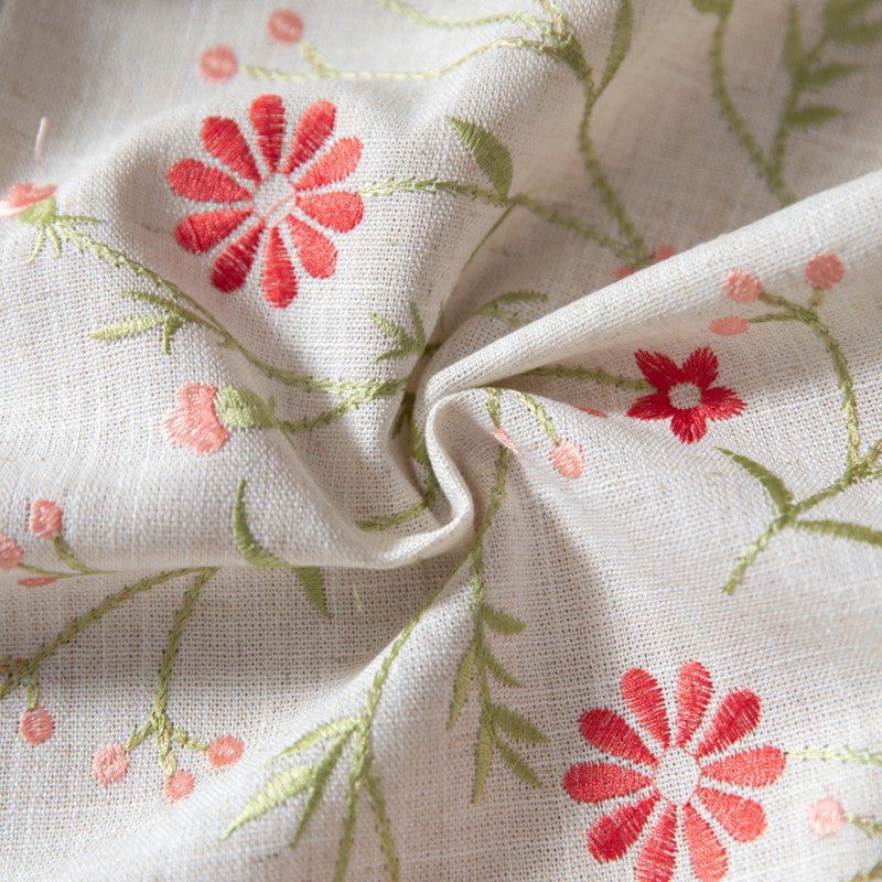 Elegant Floral Embroidered Linen Tablecloth – Premium Polyester Fabric with Stain Protection 2