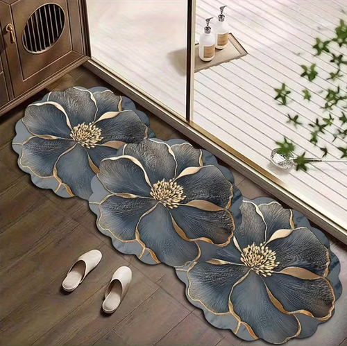 Elegant Floral Floor Mat – Luxurious Soft-Touch Design with Water-Resistant Surface
