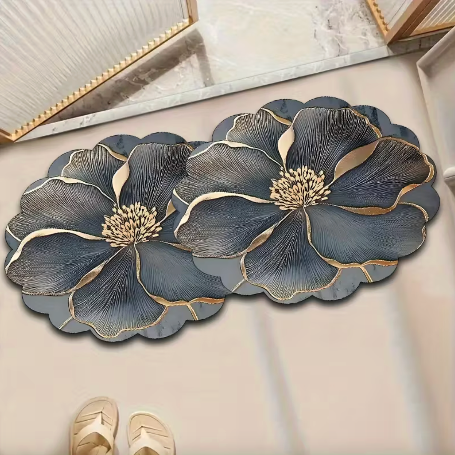 Elegant Floral Floor Mat – Luxurious Soft-Touch Design with Water-Resistant Surface 1