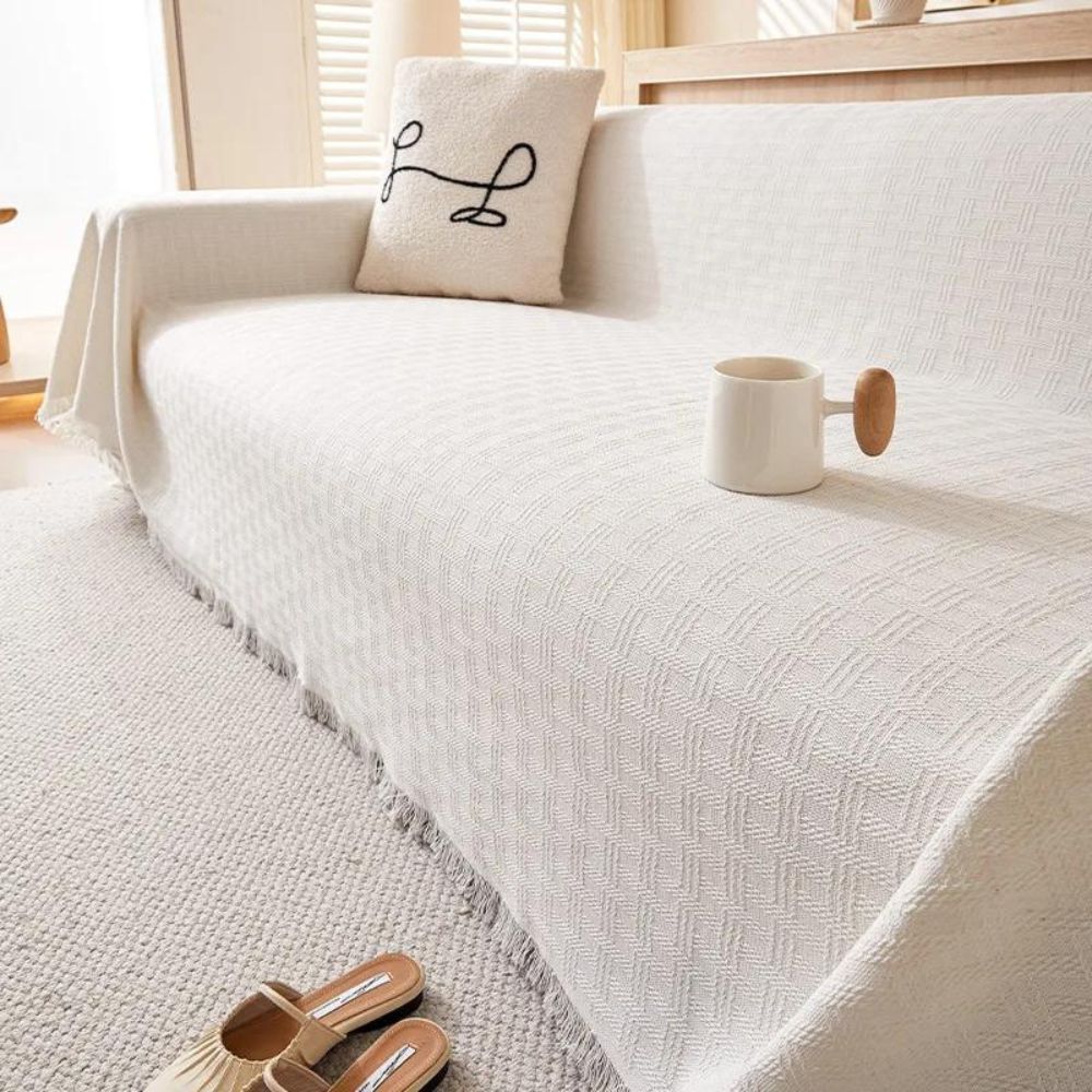 Elegant Geometric Sofa Cover – Soft Quilted Microfiber with Tassel Design 6