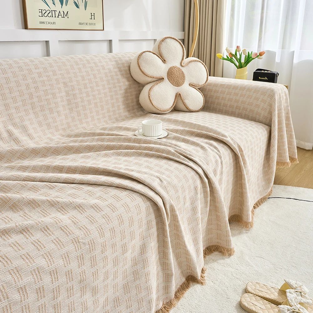Elegant Geometric Sofa Cover – Soft Quilted Microfiber with Tassel Design 8