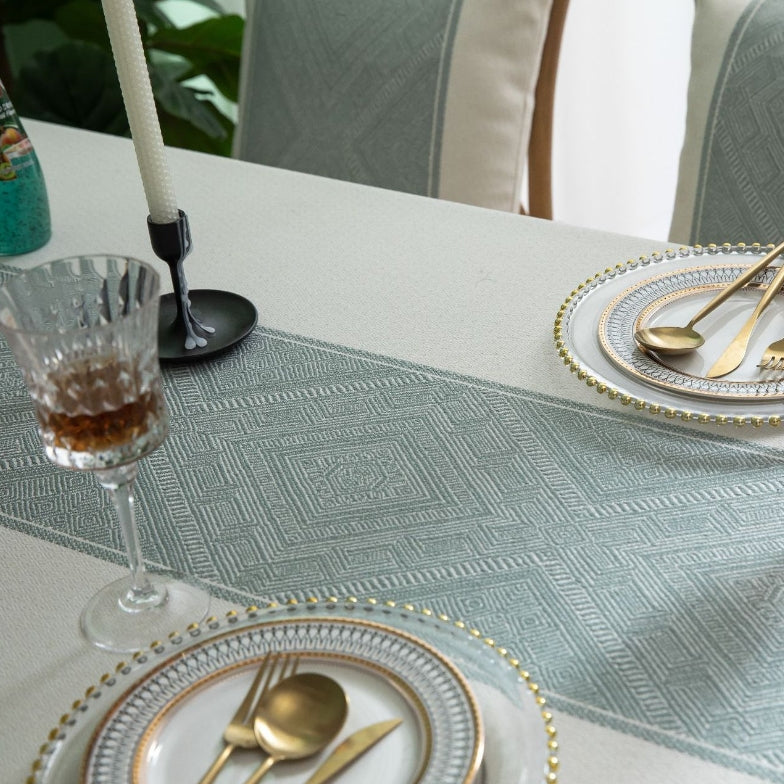 Elegant Geometric Square Tablecloth with Tassel Fringe – Durable Polyester for Modern Dining 2