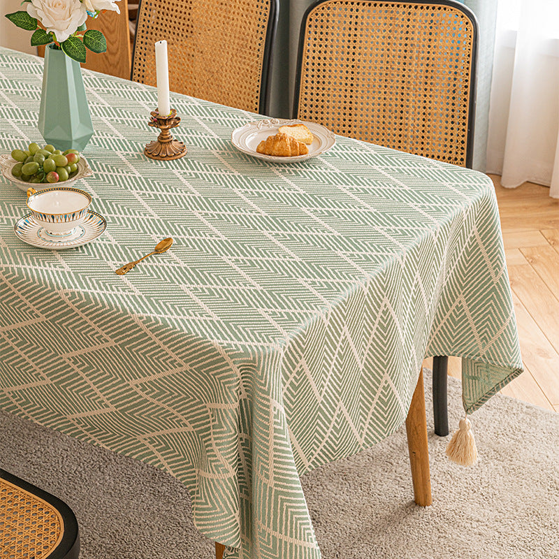 Elegant Geometric Wave Tablecloth with Tassel Trim  1
