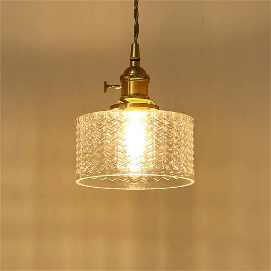 Elegant Glass Pendant Light – Ribbed Green Shade with Brass Fixture 10