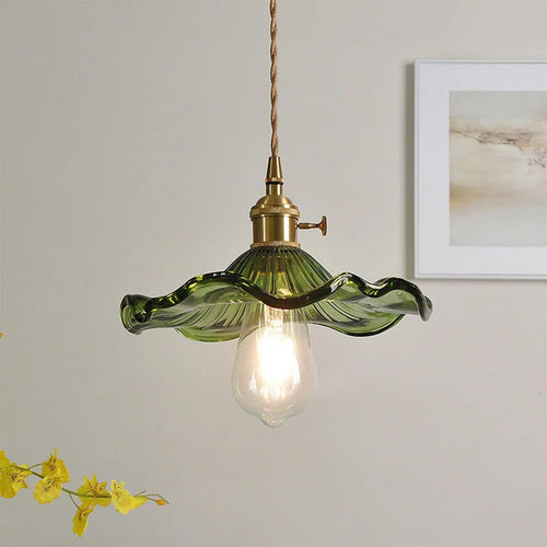Elegant Glass Pendant Light | Sculpted Floral Design with Brass Fixture