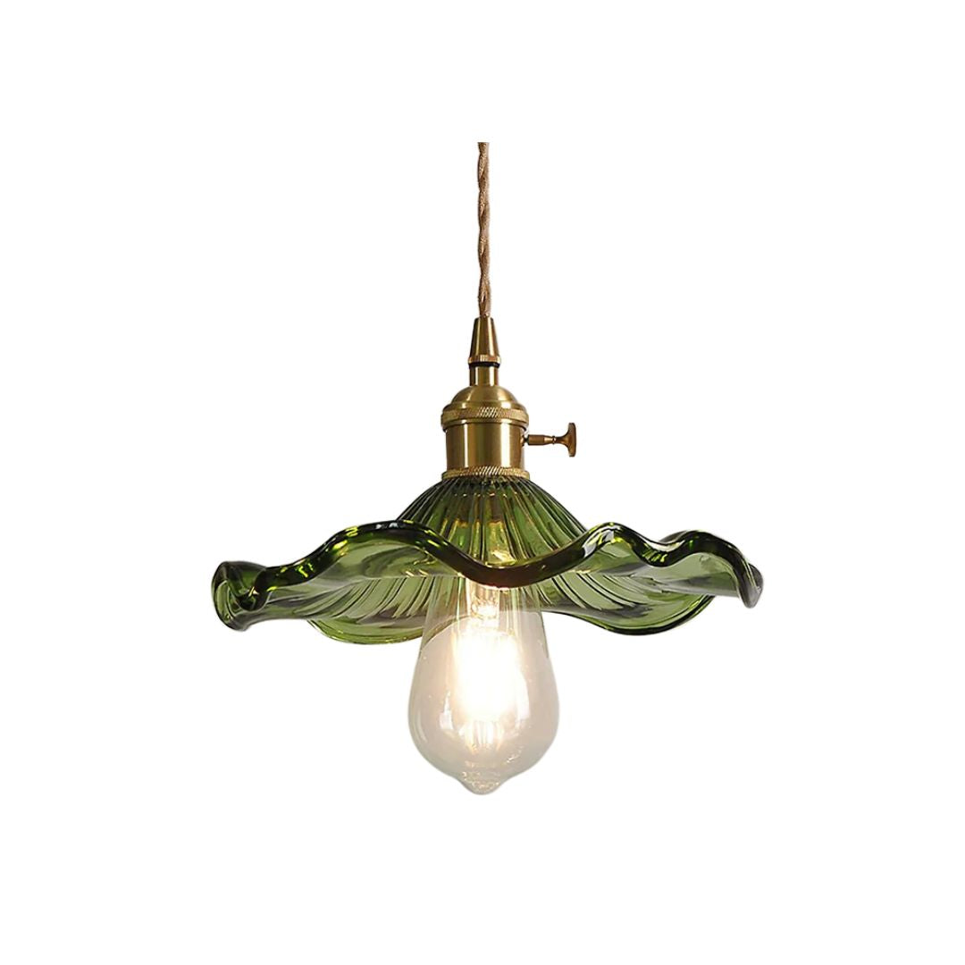 Elegant Glass Pendant Light – Sculpted Floral Design with Brass Fixture 1