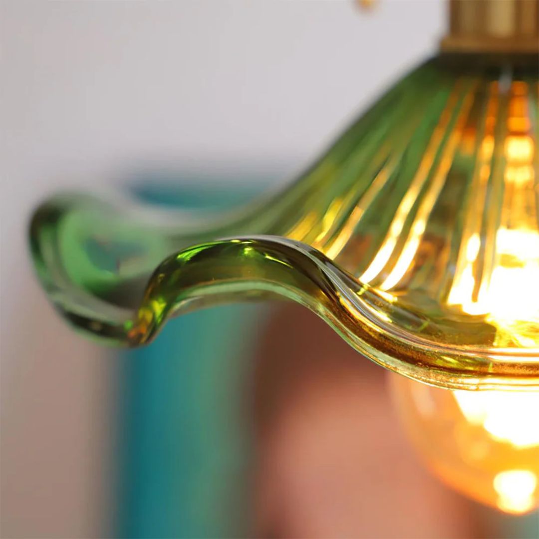 Elegant Glass Pendant Light – Sculpted Floral Design with Brass Fixture 5