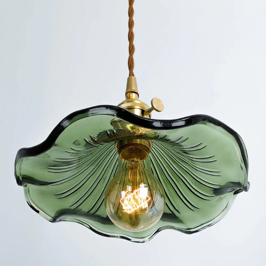 Elegant Glass Pendant Light – Sculpted Floral Design with Brass Fixture 6