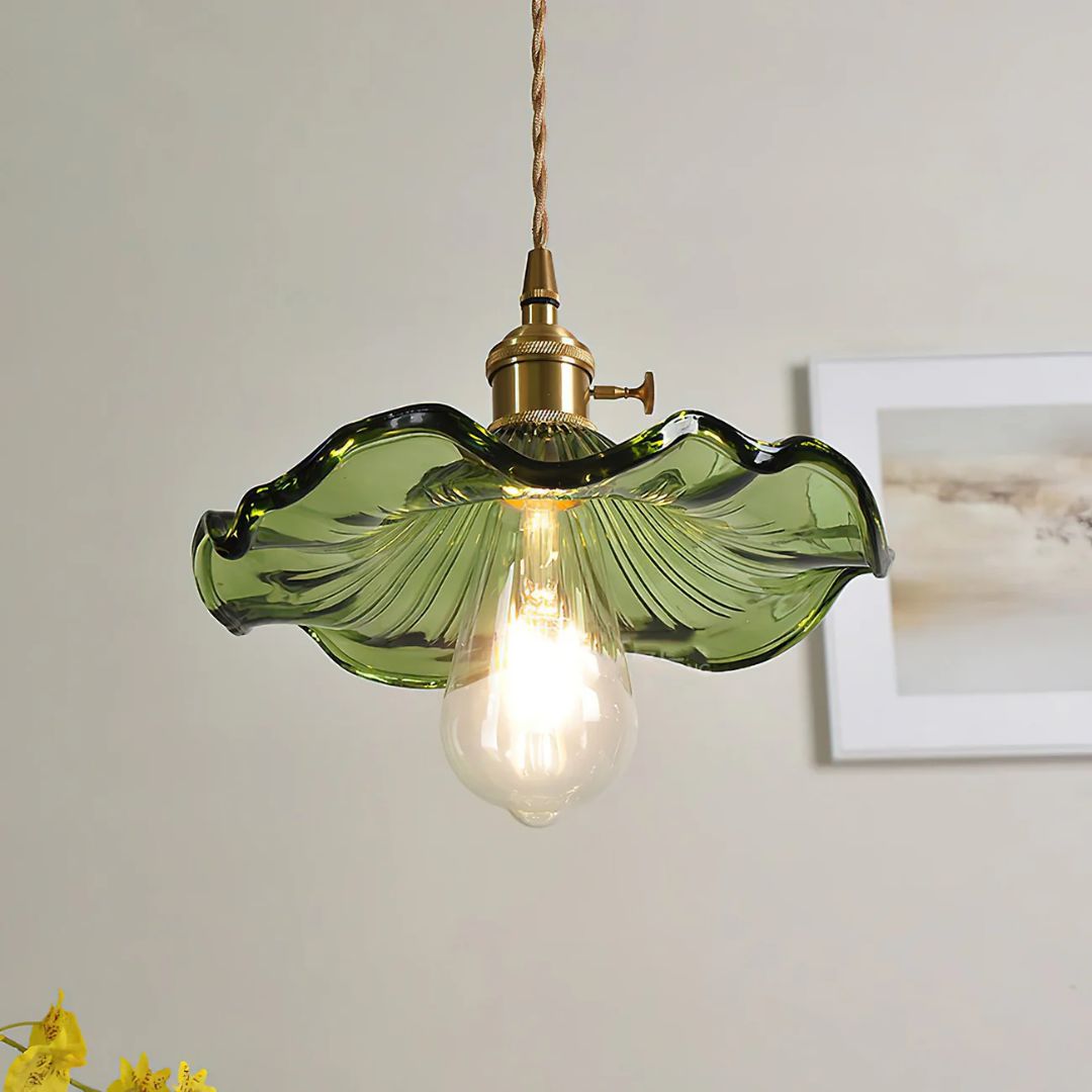 Elegant Glass Pendant Light – Sculpted Floral Design with Brass Fixture 7