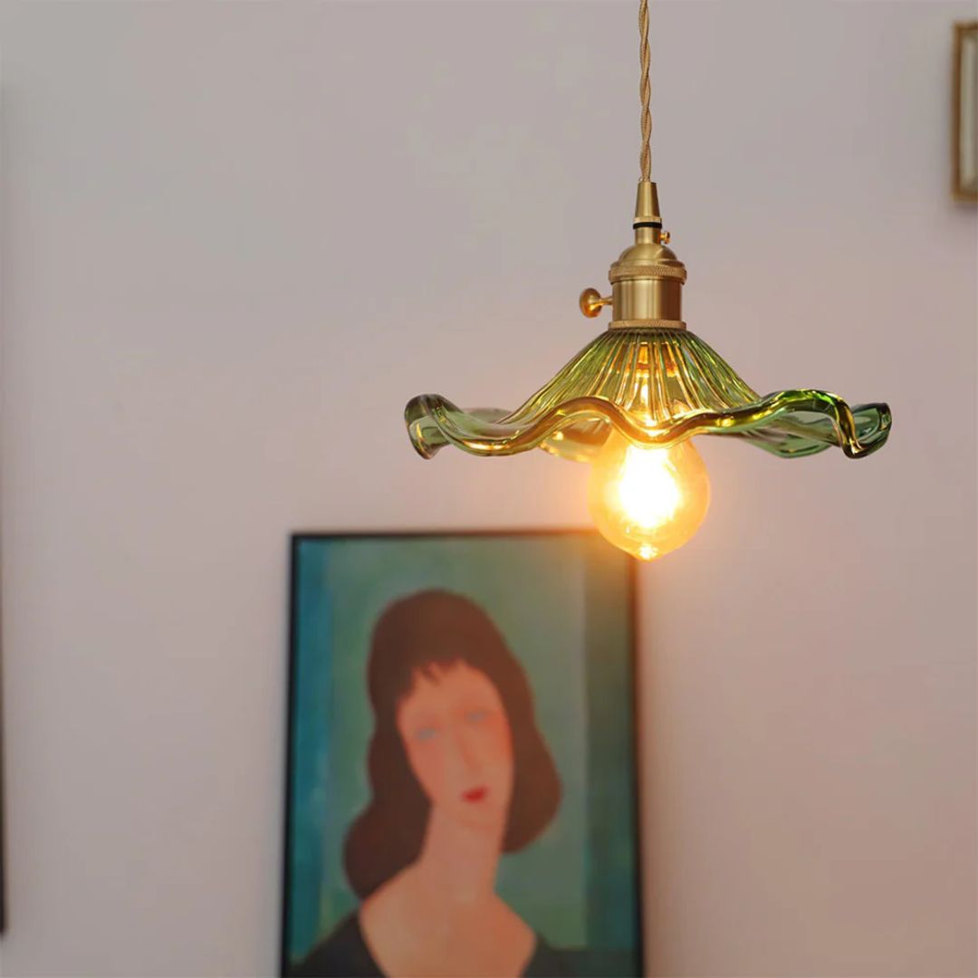 Elegant Glass Pendant Light – Sculpted Floral Design with Brass Fixture 8