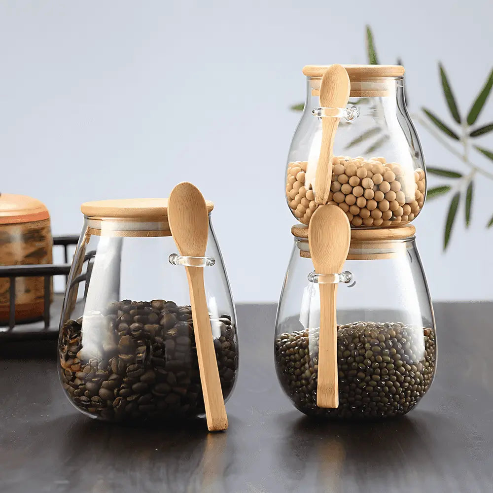 Elegant Glass Storage Jar with Bamboo Lid – Airtight Freshness for Coffee and Tea 0