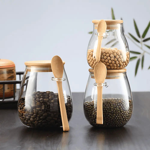 Elegant Glass Storage Jar with Bamboo Lid – Airtight Freshness for Coffee and Tea