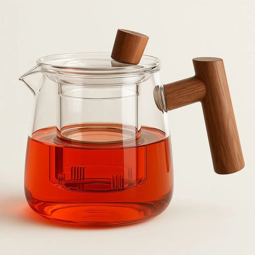 Elegant Glass Teapot with Detachable Infuser and Natural Wood Handle