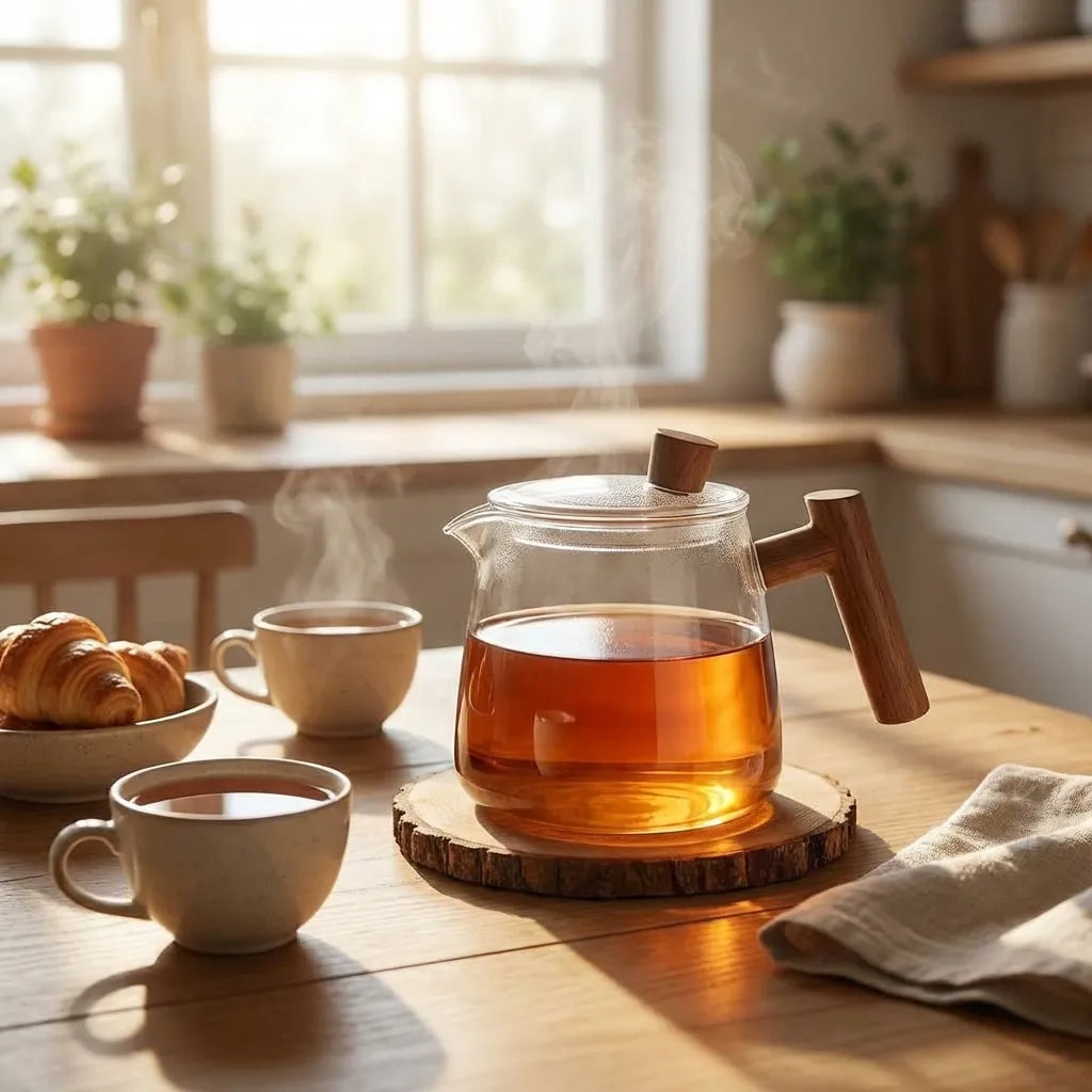 Elegant Glass Teapot with Detachable Infuser and Natural Wood Handle 4