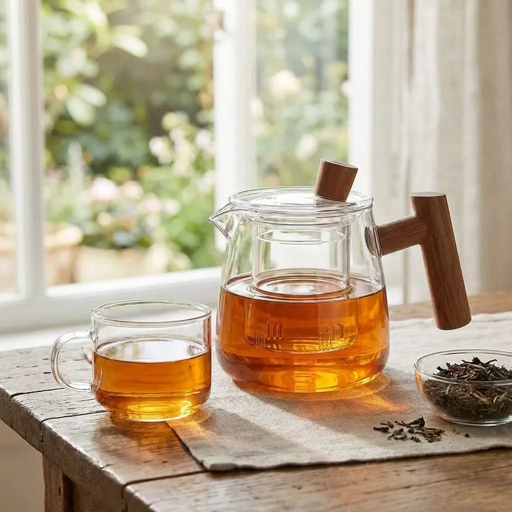Elegant Glass Teapot with Detachable Infuser and Natural Wood Handle 6