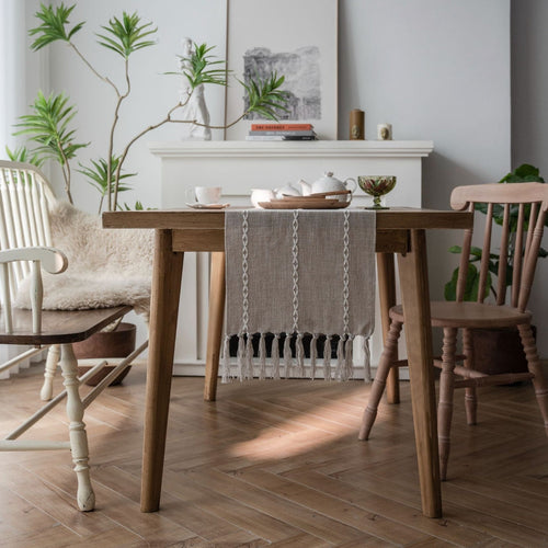 Elegant Handmade Table Runner – Braided Pattern with Tassels