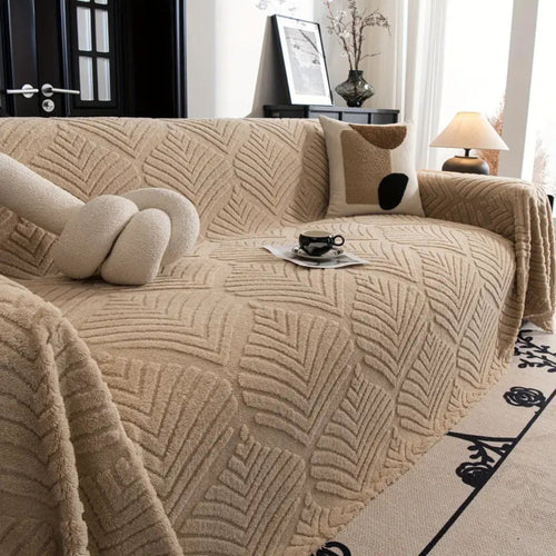 Elegant Herringbone Fleece Sofa Cover – Cozy, Stylish, Pet-Friendly Protection