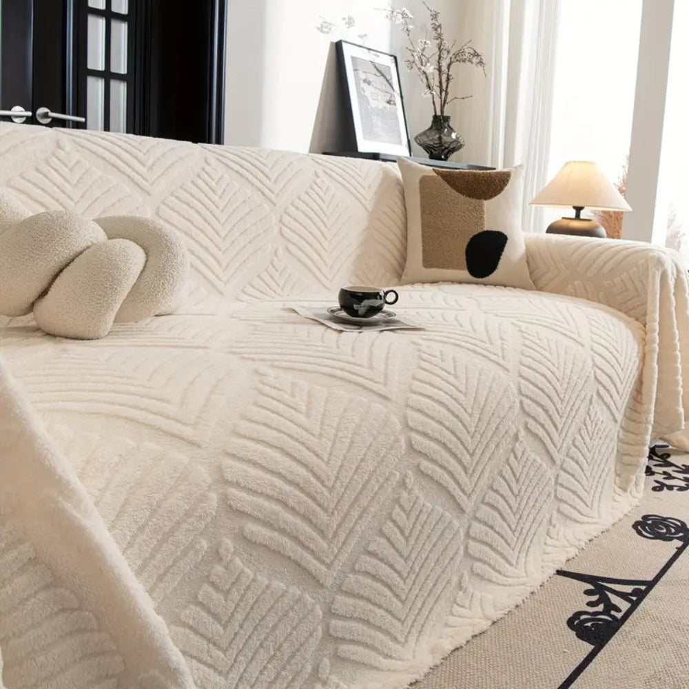 Elegant Herringbone Fleece Sofa Cover – Cozy, Stylish, Pet-Friendly Protection 1