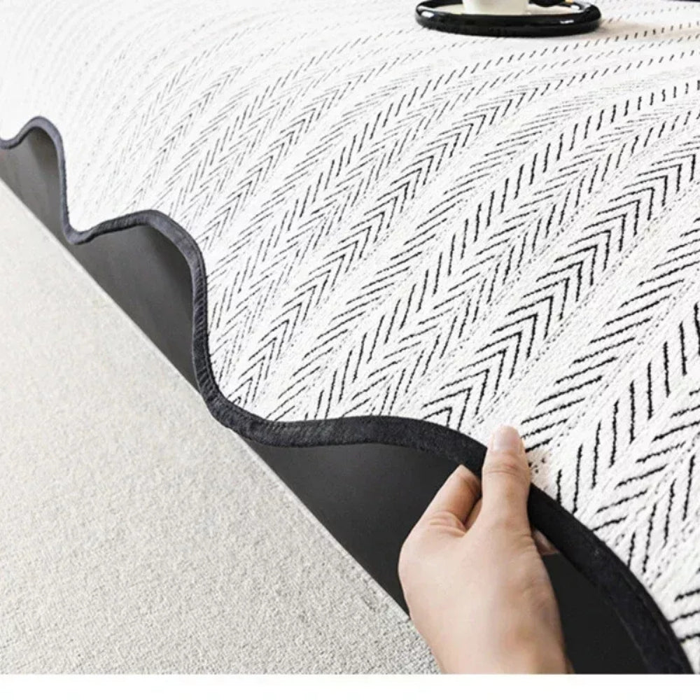Elegant Herringbone Sofa Cover – Soft Microfiber Blend with Scalloped Edge 7