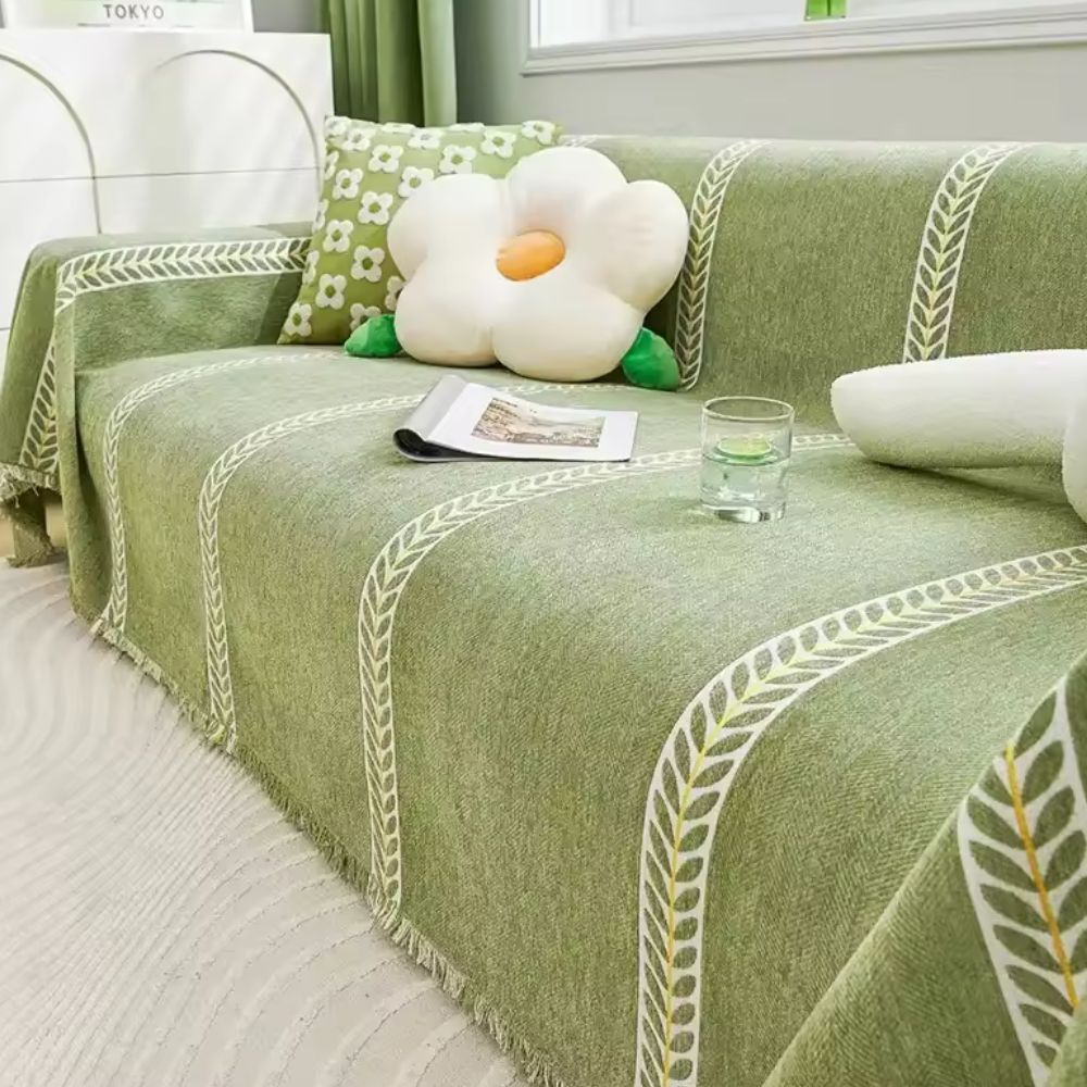 Elegant Leaf Sofa Cover – Premium Chenille with Intricate Weave and Secure Fit 10