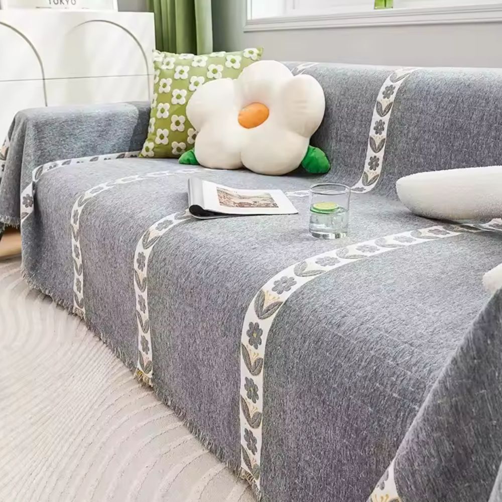 Elegant Leaf Sofa Cover – Premium Chenille with Intricate Weave and Secure Fit 6