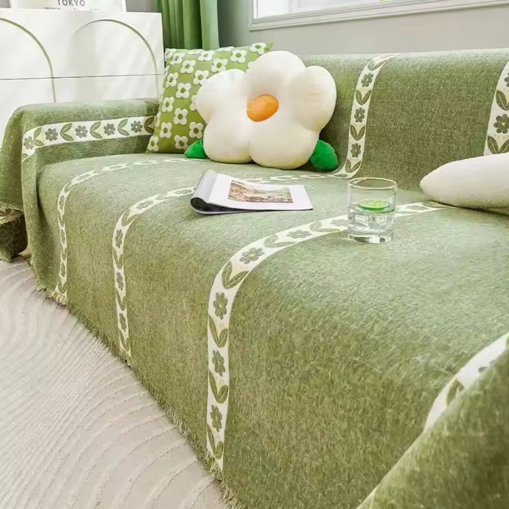 Elegant Leaf Sofa Cover – Premium Chenille with Intricate Weave and Secure Fit 7