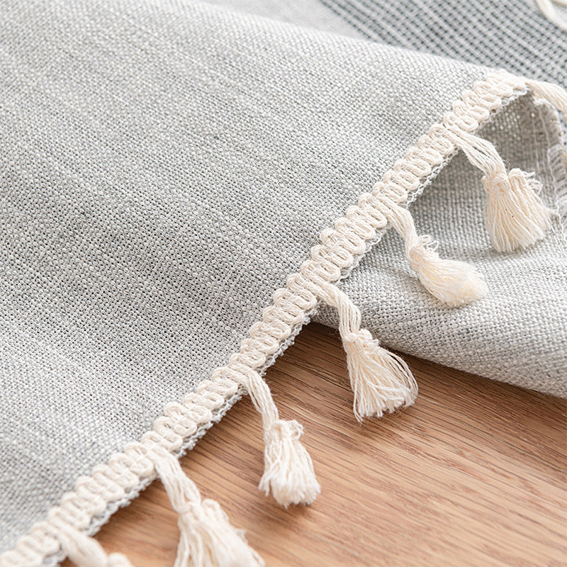 Elegant Minimalist Tablecloth with Hand-Knotted Tassels – Cotton Linen Blend for Indoor and Outdoor Use 2