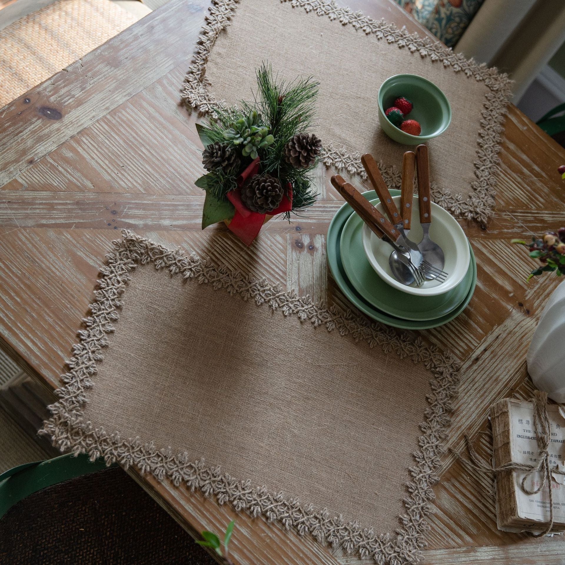 Elegant Natural Jute Table Runner with Beaded Edge Design for Indoor and Outdoor Use 7