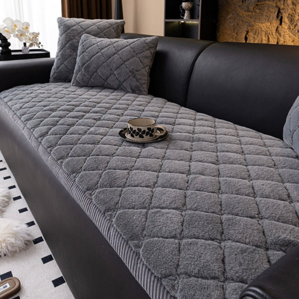Elegant Plush Sofa Cover – Soft Microfiber Blend with Diamond Stitching and Non-Slip Backing 0