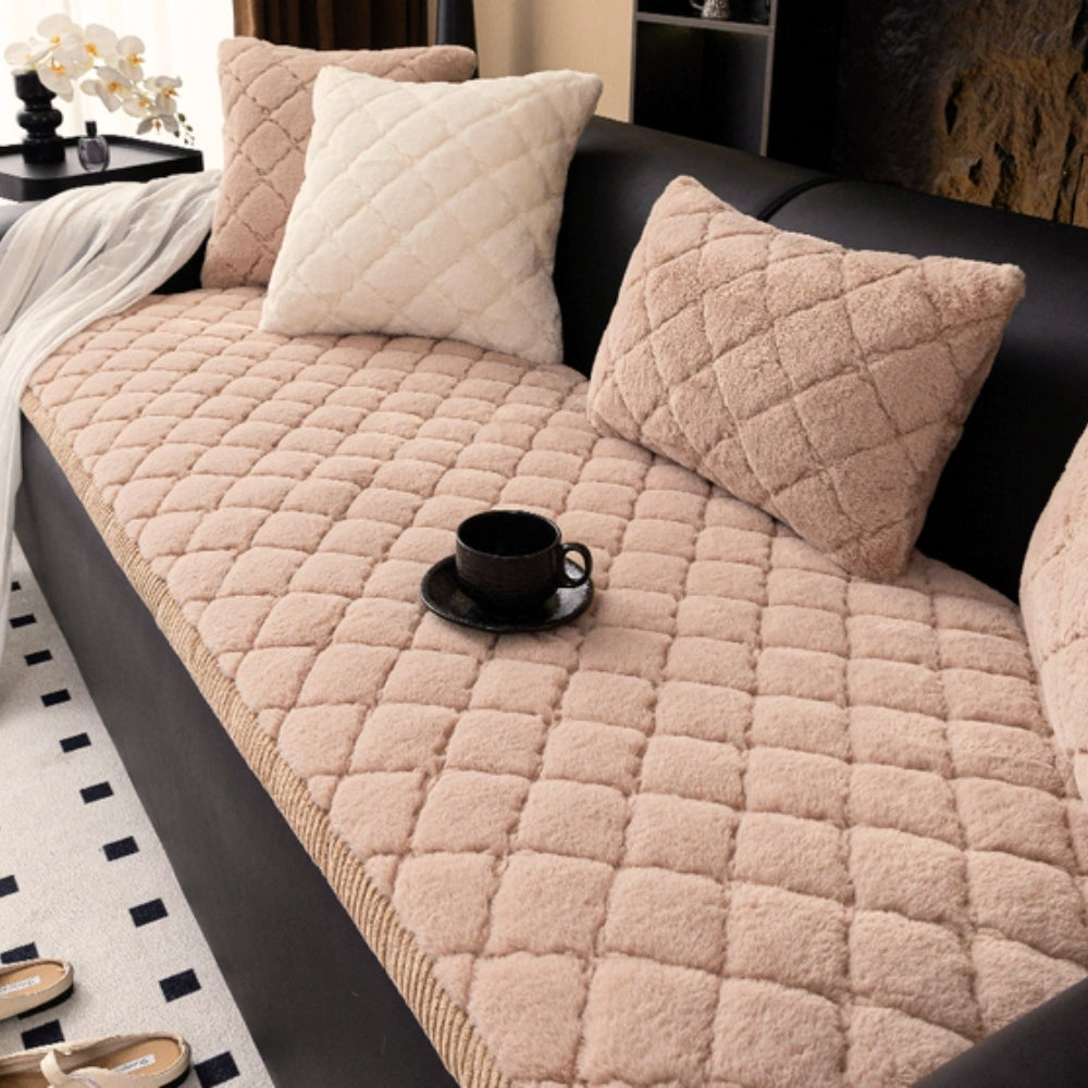 Elegant Plush Sofa Cover – Soft Microfiber Blend with Diamond Stitching and Non-Slip Backing 2