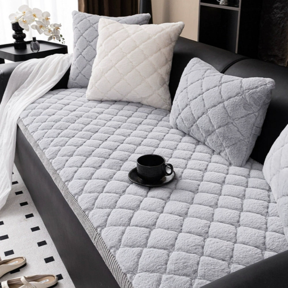 Elegant Plush Sofa Cover – Soft Microfiber Blend with Diamond Stitching and Non-Slip Backing 4