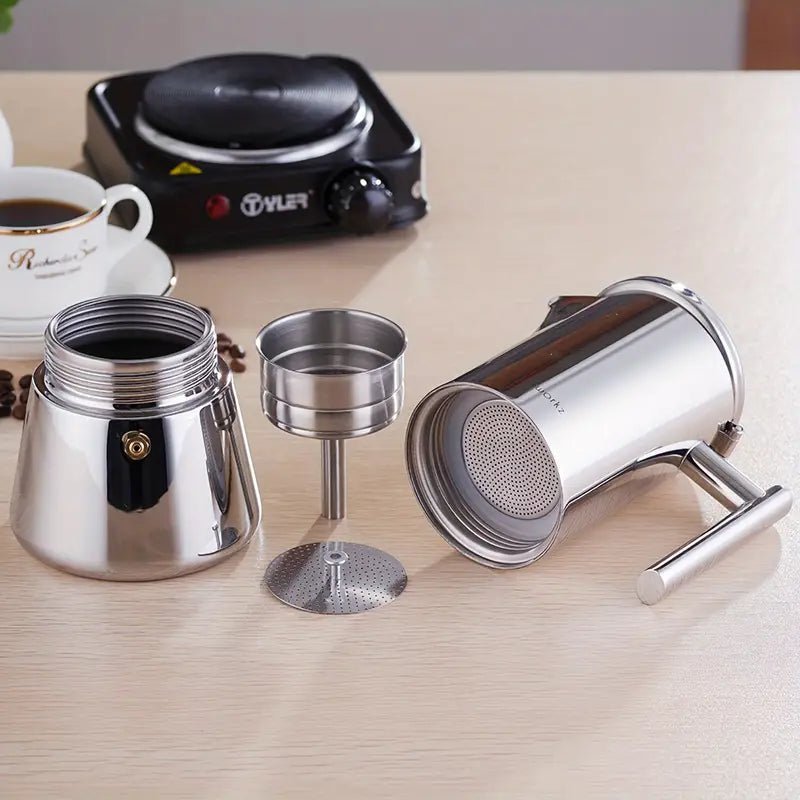 Elegant Stainless Steel Moka Pot – Premium Espresso Maker with Heat-Resistant Design 2