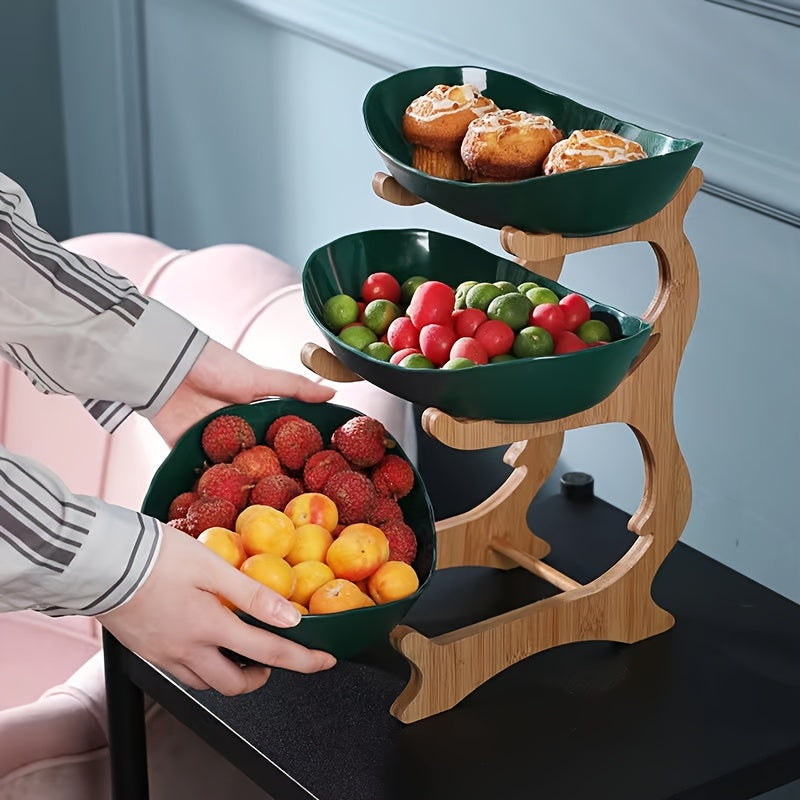 Elegant Tiered Fruit Stand – Modern Scandinavian Design with Durable Wood and Stainless Steel 0