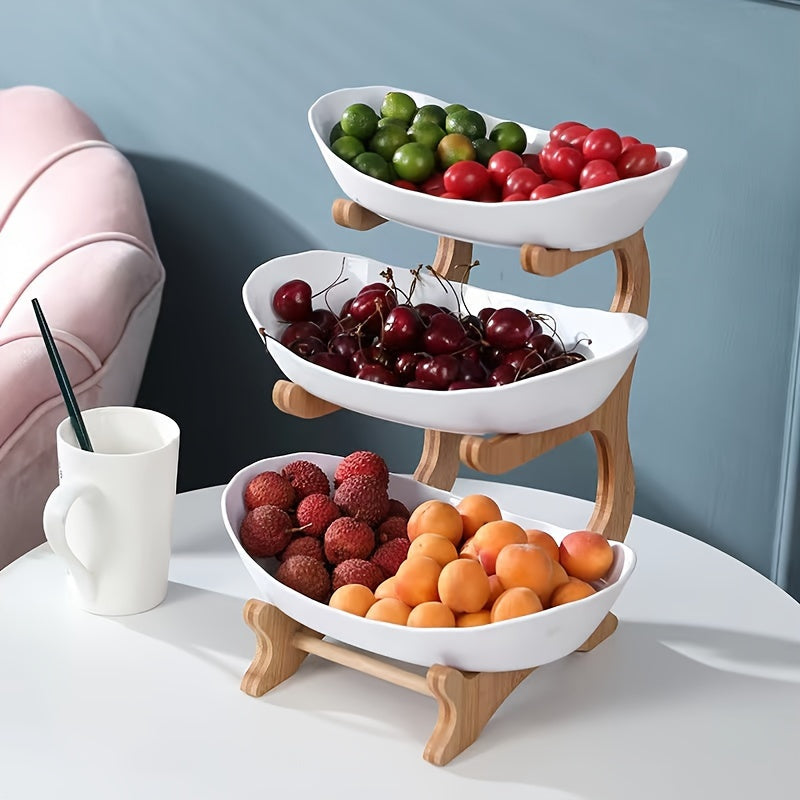 Elegant Tiered Fruit Stand – Modern Scandinavian Design with Durable Wood and Stainless Steel 2