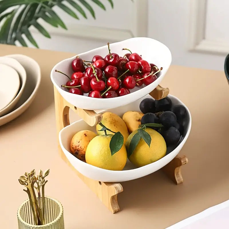 Elegant Tiered Fruit Stand – Modern Scandinavian Design with Durable Wood and Stainless Steel 5