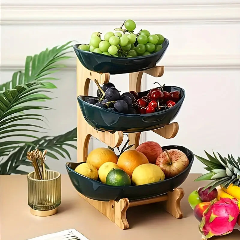 Elegant Tiered Fruit Stand – Modern Scandinavian Design with Durable Wood and Stainless Steel 6
