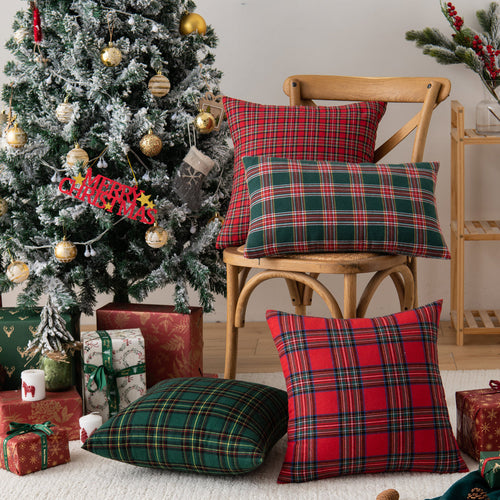 Festive Tartan Sofa Cover – Durable Polyester with Classic Plaid Design