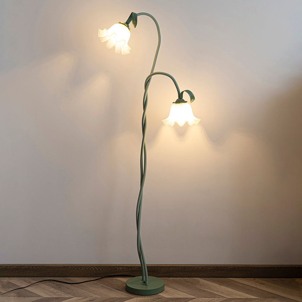 FloreoAura Floral Floor Lamp - White Blossom & Green Stem Botanical Standing Light 3