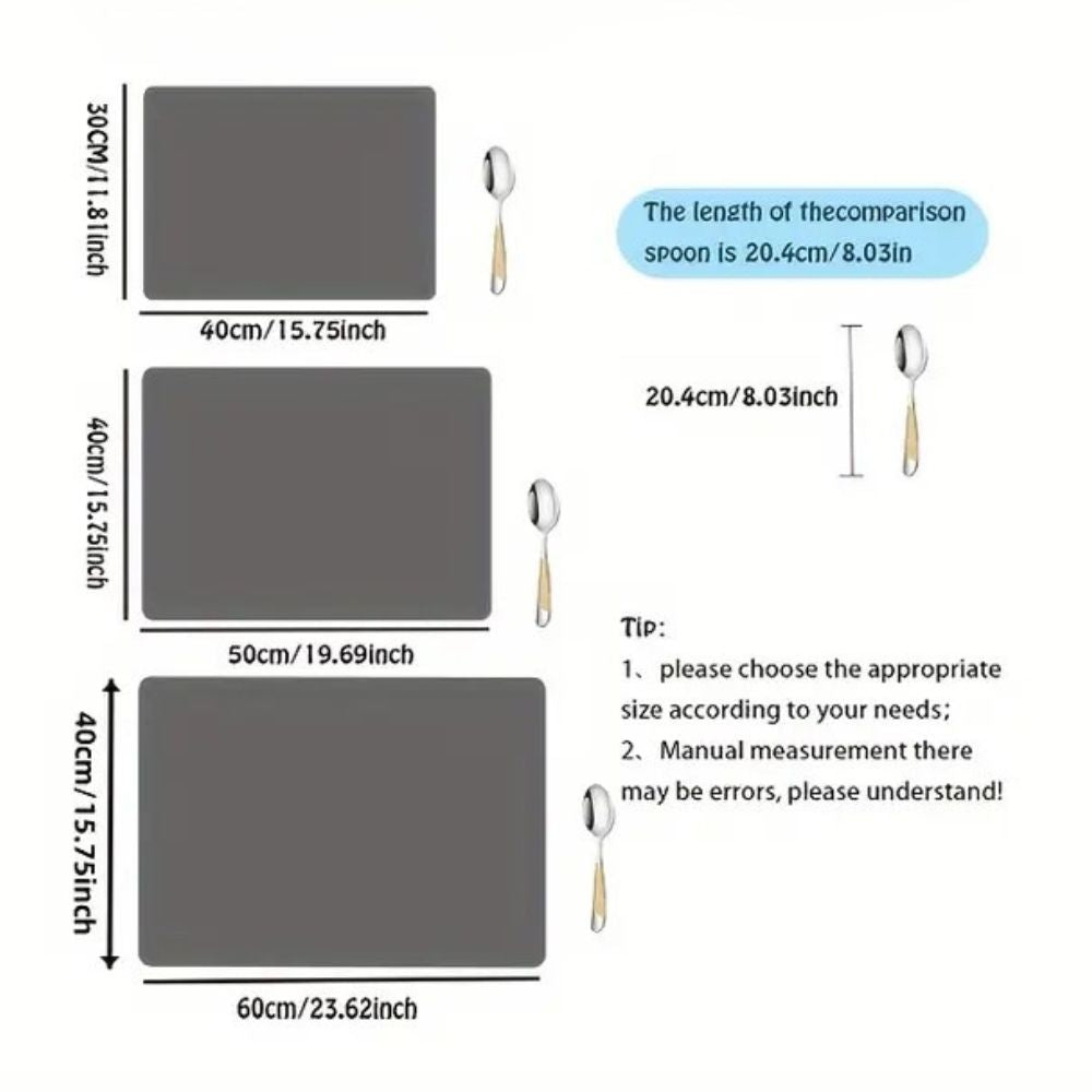 Dish drying mat size chart showing 30x40cm, 40x50cm, and 40x60cm options