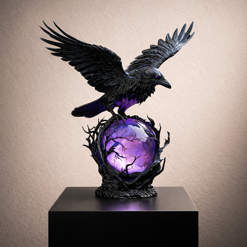 Gothic Raven Table Lamp – Intricate Design with Enchanting Purple Glow