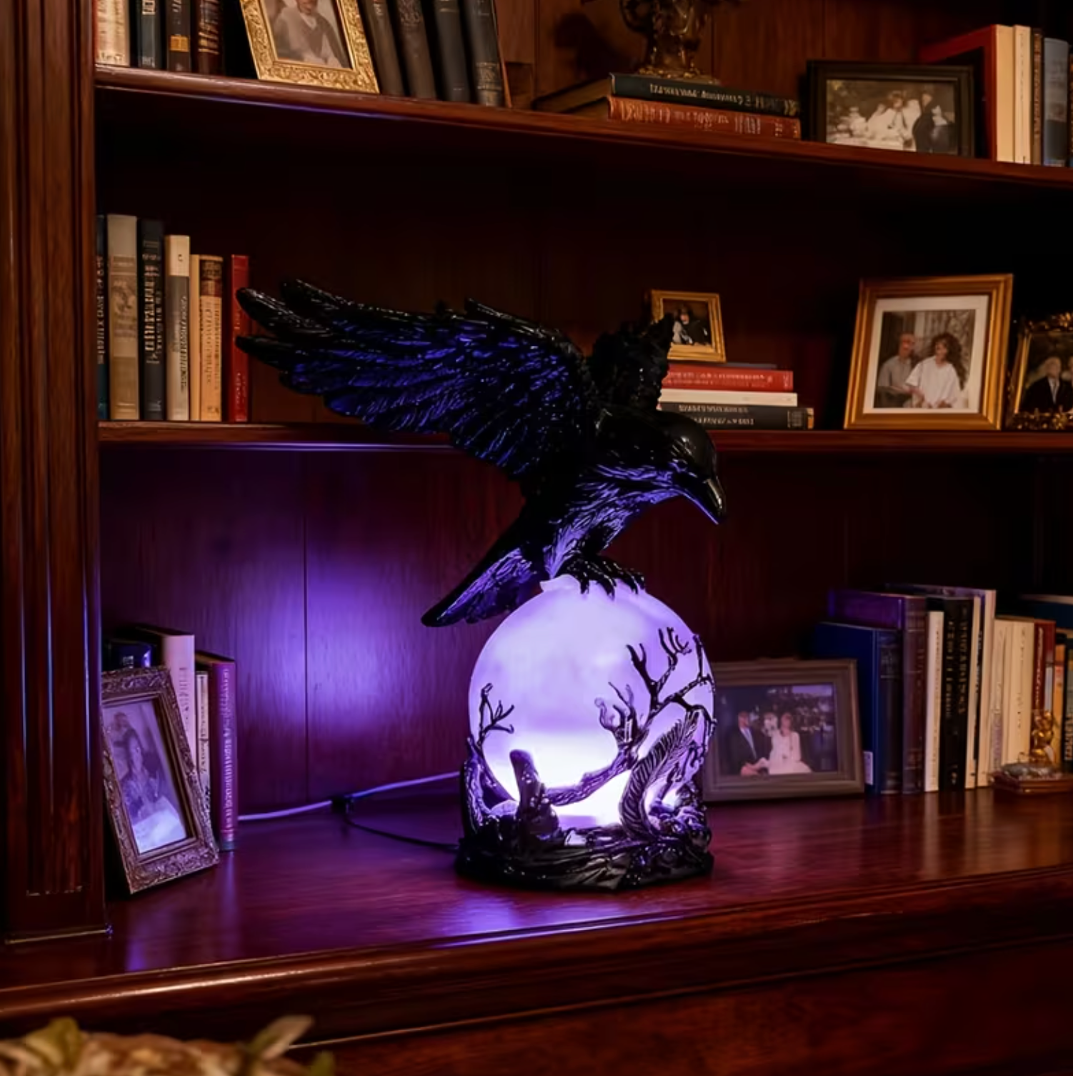 Gothic Raven Table Lamp – Intricate Design with Enchanting Purple Glow 5