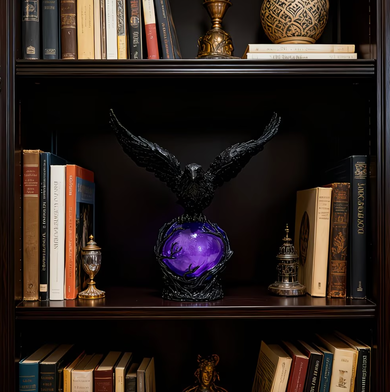 Gothic Raven Table Lamp – Intricate Design with Enchanting Purple Glow 7