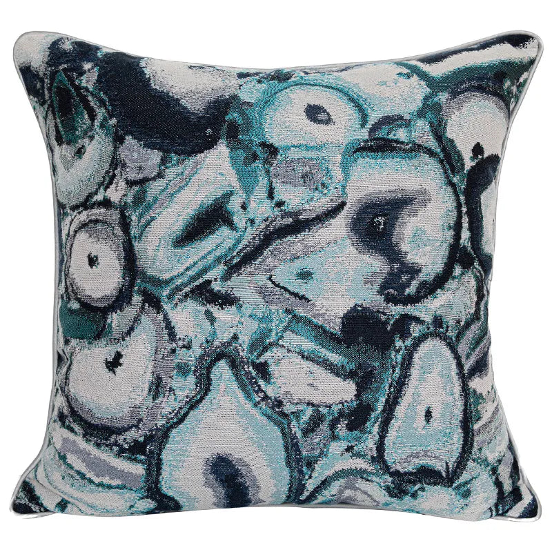 Abstract teal and charcoal organic pattern jacquard throw pillow