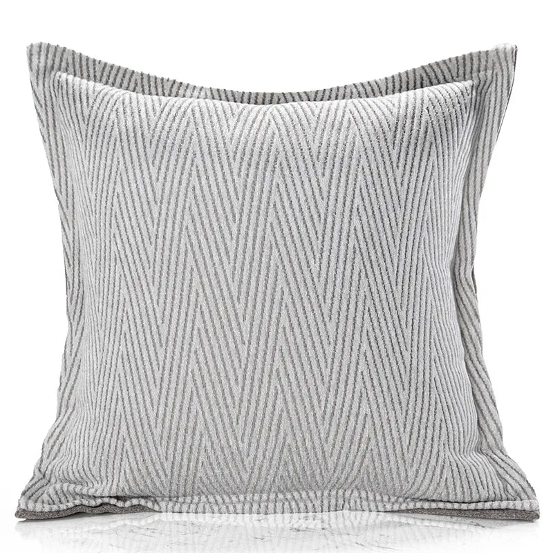 Gray herringbone ribbed corded texture throw pillow with dark trim